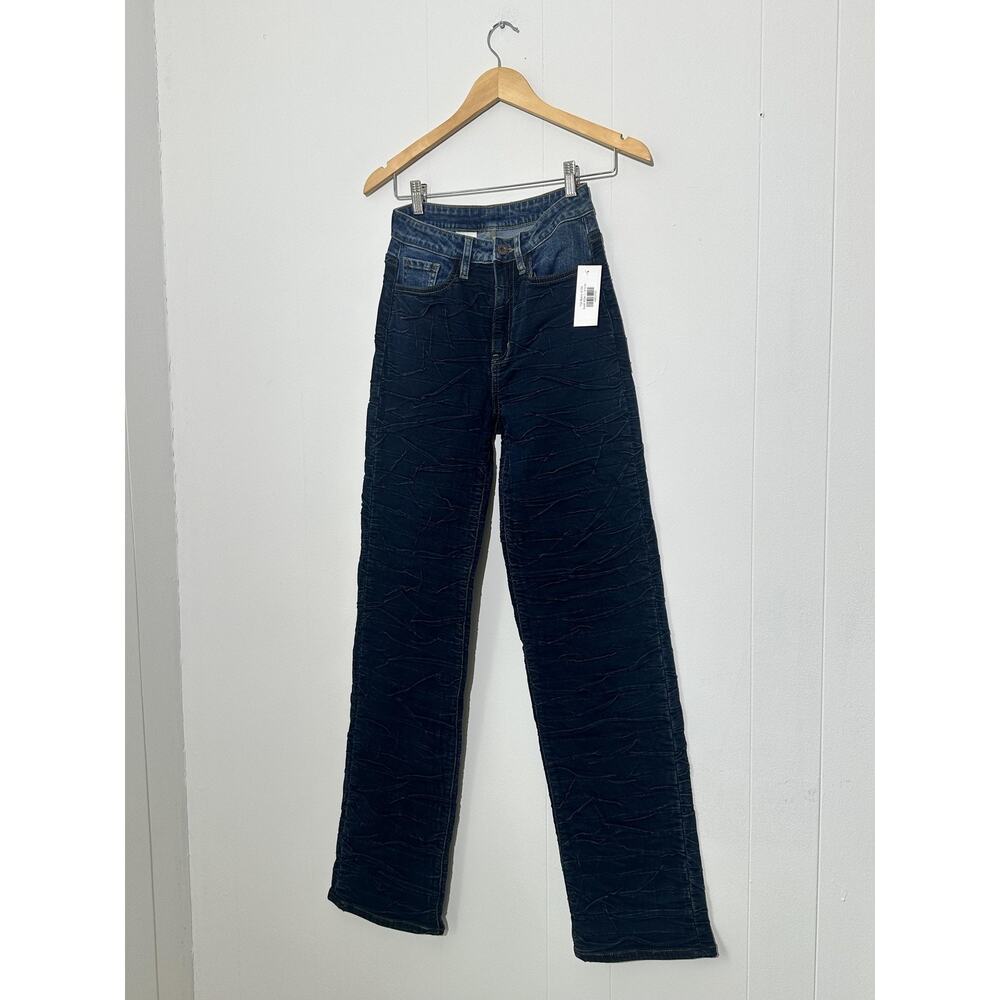 Aphrodite Jeans Womens 1(25) Blue Dark Wash High Rise Straight Leg Crinkle Denim